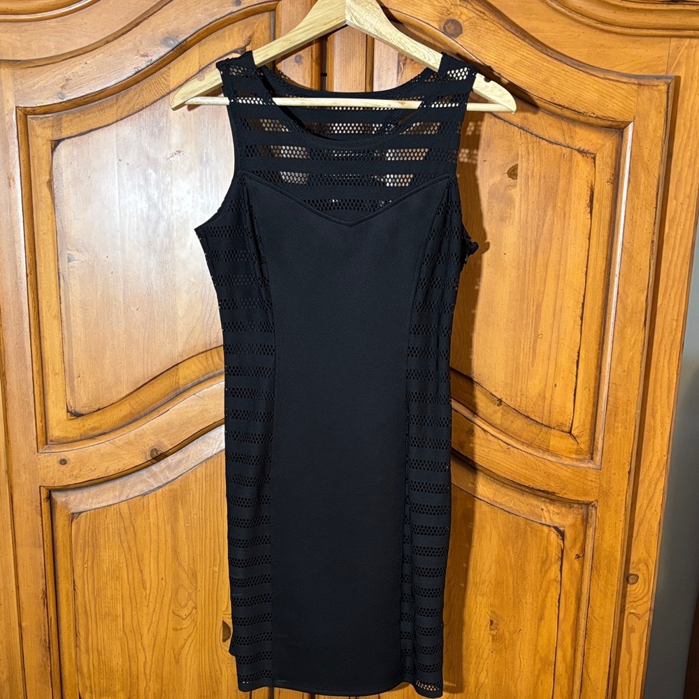 Guess Black Mesh Panel Mini Dress